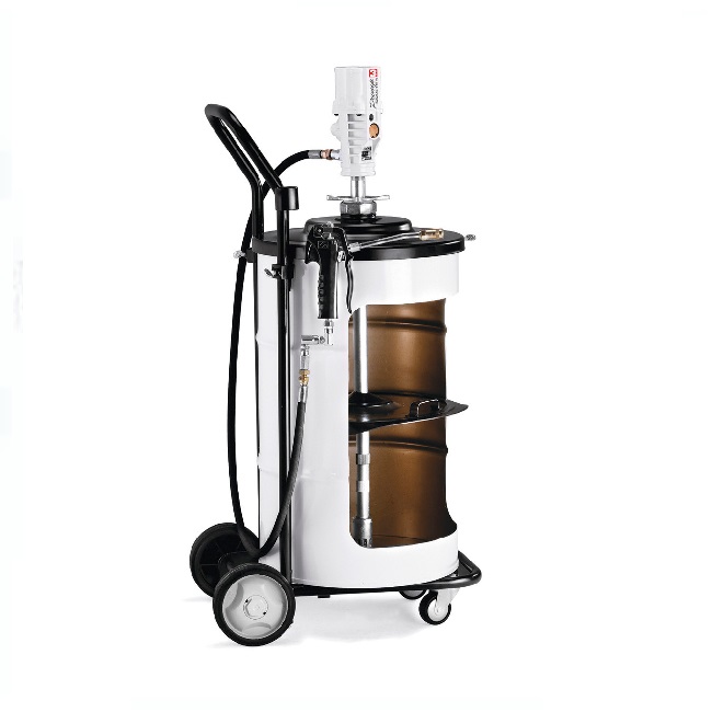 425150 SAMOA Pumpmaster 3 - 55:1 Ratio Air Operated Mobile Grease Unit for 50KG Drum c/w 4 Wheel Trolley - No Follower Plate